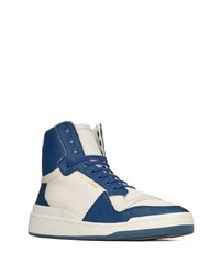 weiße und dunkelblaue hohe Sneakers aus Leder von Saint Laurent