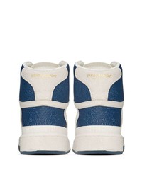 weiße und dunkelblaue hohe Sneakers aus Leder von Saint Laurent