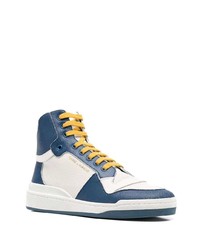 weiße und dunkelblaue hohe Sneakers aus Leder von Saint Laurent