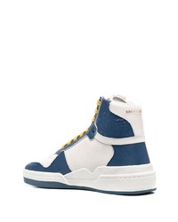 weiße und dunkelblaue hohe Sneakers aus Leder von Saint Laurent