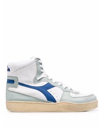 weiße und dunkelblaue hohe Sneakers aus Leder von Diadora