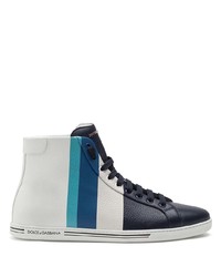 weiße und dunkelblaue hohe Sneakers aus Leder von Dolce & Gabbana