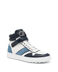 weiße und dunkelblaue hohe Sneakers aus Leder von Salvatore Ferragamo