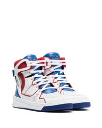 weiße und dunkelblaue hohe Sneakers aus Leder von Balmain