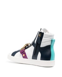 weiße und dunkelblaue hohe Sneakers aus Leder von Moschino