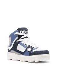 weiße und dunkelblaue hohe Sneakers aus Leder von DSQUARED2