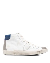 weiße und dunkelblaue hohe Sneakers aus Leder von Philippe Model Paris