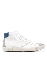 weiße und dunkelblaue hohe Sneakers aus Leder von Philippe Model Paris