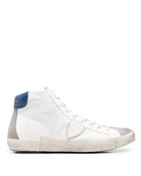 weiße und dunkelblaue hohe Sneakers aus Leder von Philippe Model Paris