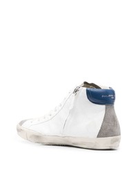 weiße und dunkelblaue hohe Sneakers aus Leder von Philippe Model Paris