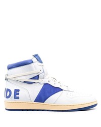 weiße und dunkelblaue hohe Sneakers aus Leder von Rhude