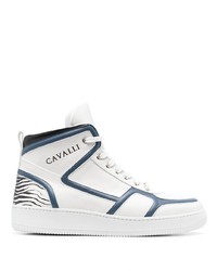 weiße und dunkelblaue hohe Sneakers aus Leder von Roberto Cavalli