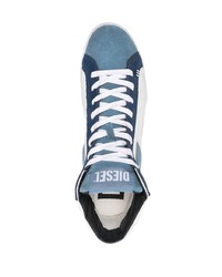 weiße und dunkelblaue hohe Sneakers aus Leder von Diesel
