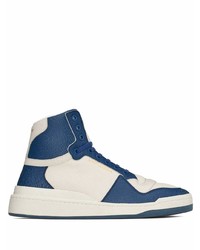 weiße und dunkelblaue hohe Sneakers aus Leder von Saint Laurent