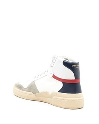 weiße und dunkelblaue hohe Sneakers aus Leder von Saint Laurent