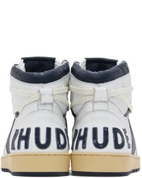 weiße und dunkelblaue hohe Sneakers aus Leder von Rhude