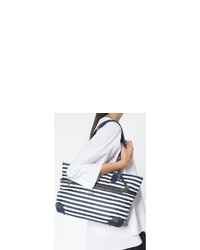 weiße und dunkelblaue horizontal gestreifte Shopper Tasche aus Segeltuch von L.Credi