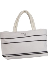 weiße und dunkelblaue horizontal gestreifte Shopper Tasche aus Segeltuch von Marc O'Polo