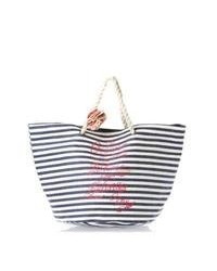 weiße und dunkelblaue horizontal gestreifte Shopper Tasche