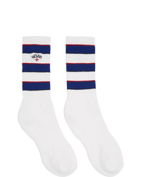 weiße und dunkelblaue horizontal gestreifte Socken von Noah NYC