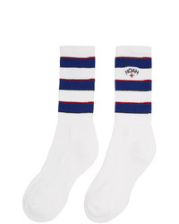 weiße und dunkelblaue horizontal gestreifte Socken von Noah NYC