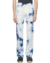 weiße und dunkelblaue Mit Batikmuster Jeans