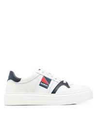 weiße und dunkelblaue Leder niedrige Sneakers von Baldinini