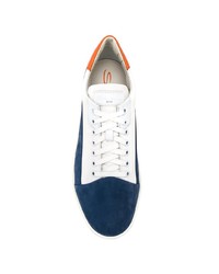 weiße und dunkelblaue Leder niedrige Sneakers von Santoni