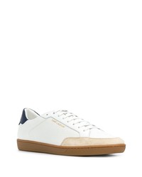 weiße und dunkelblaue Leder niedrige Sneakers von Saint Laurent