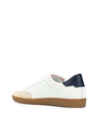 weiße und dunkelblaue Leder niedrige Sneakers von Saint Laurent