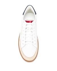 weiße und dunkelblaue Leder niedrige Sneakers von Saint Laurent