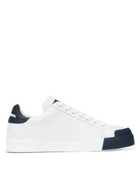 weiße und dunkelblaue Leder niedrige Sneakers von Dolce & Gabbana
