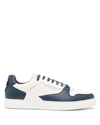 weiße und dunkelblaue Leder niedrige Sneakers von Emporio Armani