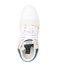 weiße und dunkelblaue Leder niedrige Sneakers von RUN OF