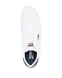 weiße und dunkelblaue Leder niedrige Sneakers von Tommy Jeans