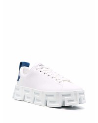 weiße und dunkelblaue Leder niedrige Sneakers von Versace