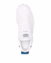 weiße und dunkelblaue Leder niedrige Sneakers von Versace