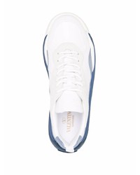 weiße und dunkelblaue Leder niedrige Sneakers von Valentino Garavani