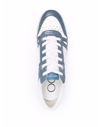 weiße und dunkelblaue Leder niedrige Sneakers von Jimmy Choo