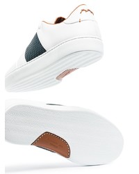 weiße und dunkelblaue Leder niedrige Sneakers von Ermenegildo Zegna
