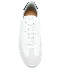 weiße und dunkelblaue Leder niedrige Sneakers von BOSS