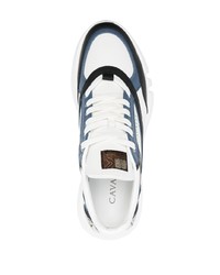 weiße und dunkelblaue Leder niedrige Sneakers von Roberto Cavalli