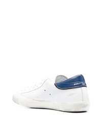 weiße und dunkelblaue Leder niedrige Sneakers von Philippe Model Paris