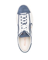 weiße und dunkelblaue Leder niedrige Sneakers von Santoni