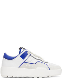weiße und dunkelblaue Leder niedrige Sneakers von Moncler