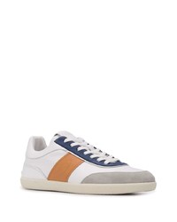 weiße und dunkelblaue Leder niedrige Sneakers von Tod's