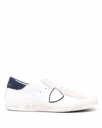 weiße und dunkelblaue Leder niedrige Sneakers von Philippe Model Paris