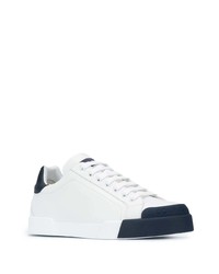 weiße und dunkelblaue Leder niedrige Sneakers von Dolce & Gabbana
