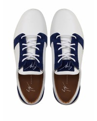 weiße und dunkelblaue Leder niedrige Sneakers von Giuseppe Zanotti