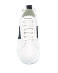 weiße und dunkelblaue Leder niedrige Sneakers von Emporio Armani